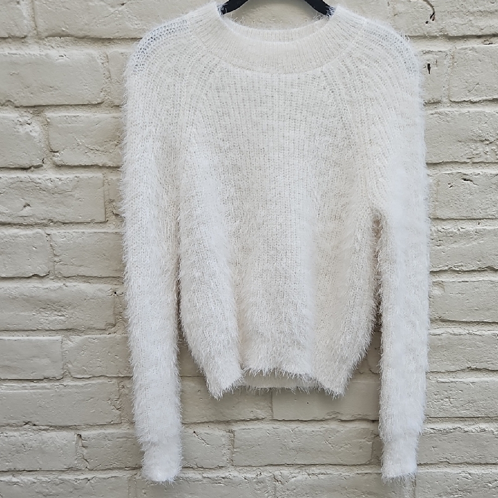 Pink Rose Fuzzy Cream Sweater